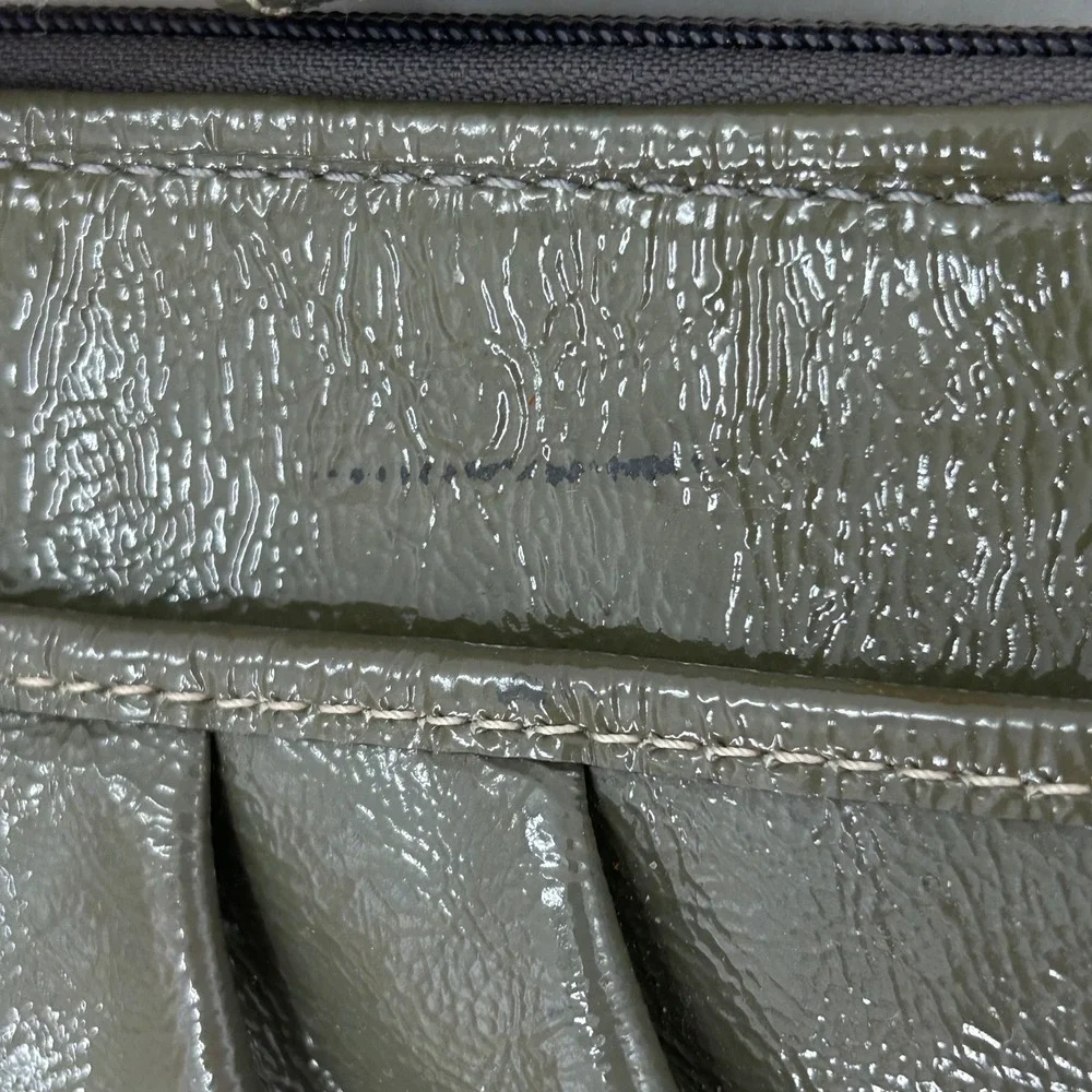 Coach Olive Green‎ Patent Leather Crossbody Bag Glossy Purse Wide Canvas Strap